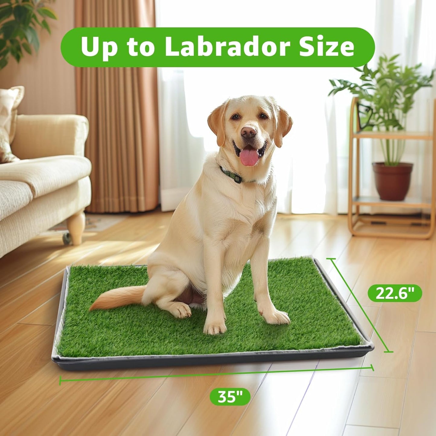 Dog Grass Large Potty Patch, Dog Litter Boxes Artificial Grass Bathroom Turf for Pet Training, Washable Puppy Pee Pad, Perfect Indoor/Outdoor Portable Potty Pet Loo (Tray system-35"X22.6")