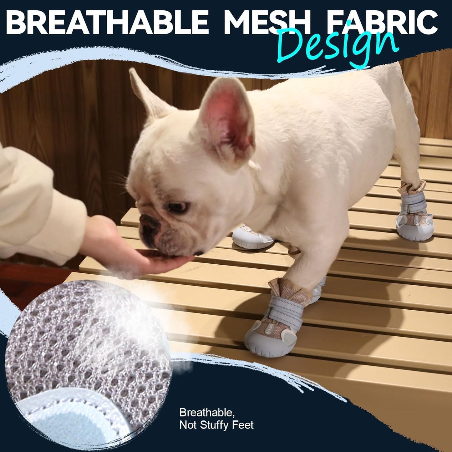 Dog Shoes for Large Small Medium Dogs, Breathable Mesh Dog Boots & Paw Protectors for Summer Hot Pavement Winter Snow, Waterproof Anti-Slip Dog Booties for Hiking Hardwood Floors(Blue-Beige6)