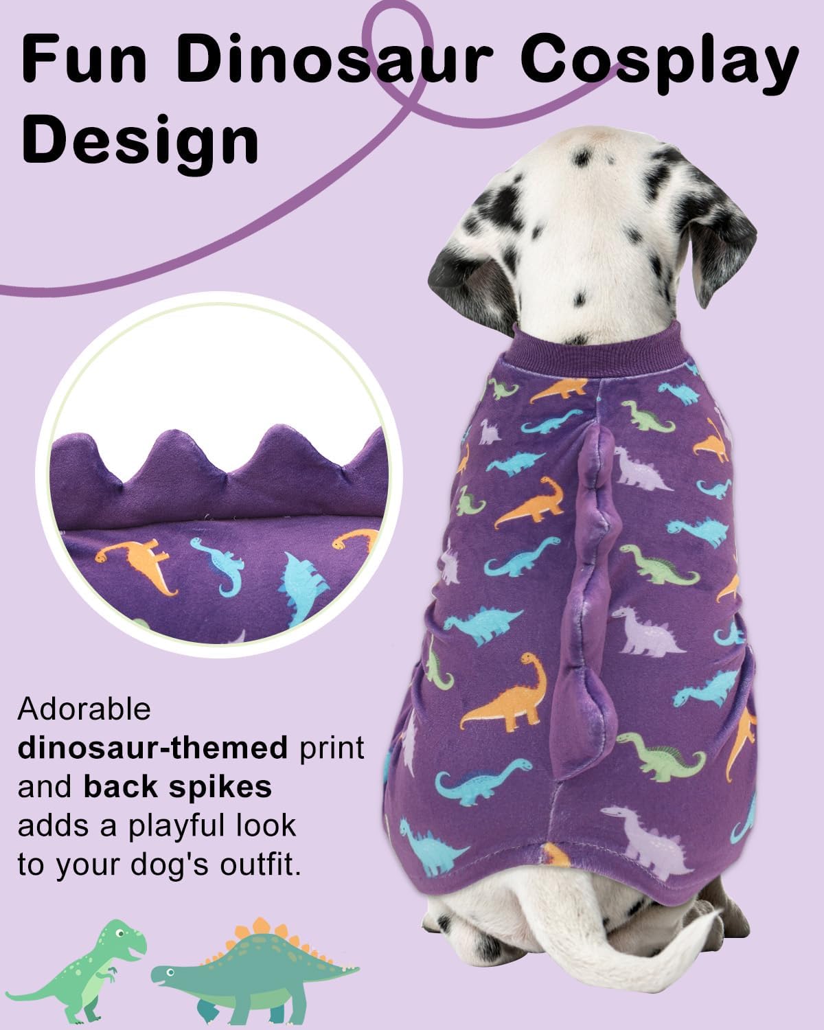 CuteBone Dinosaur Costume Dog Pajamas, Stretchy Spandex Crystal Velvet Sleepwear Coat for Small Dogs, Soft & Warm Pet Outfit Clothes for Cold Weather, Cozy Pullover Design COSP04S