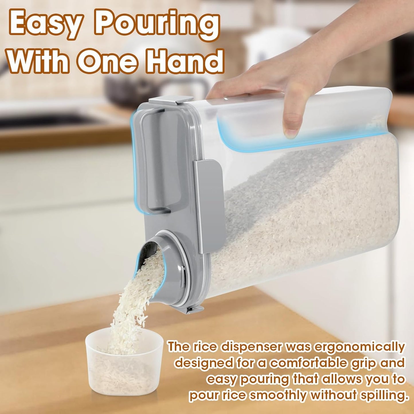 TBMax Rice Container 10 Lbs Kitchen Pantry Food Storage Container, Small Pet Dog Cat Food Container Dispenser 6 Lbs, Plastic Rice Cereal Flour Holder with Cup for Dry Food Storage Organization