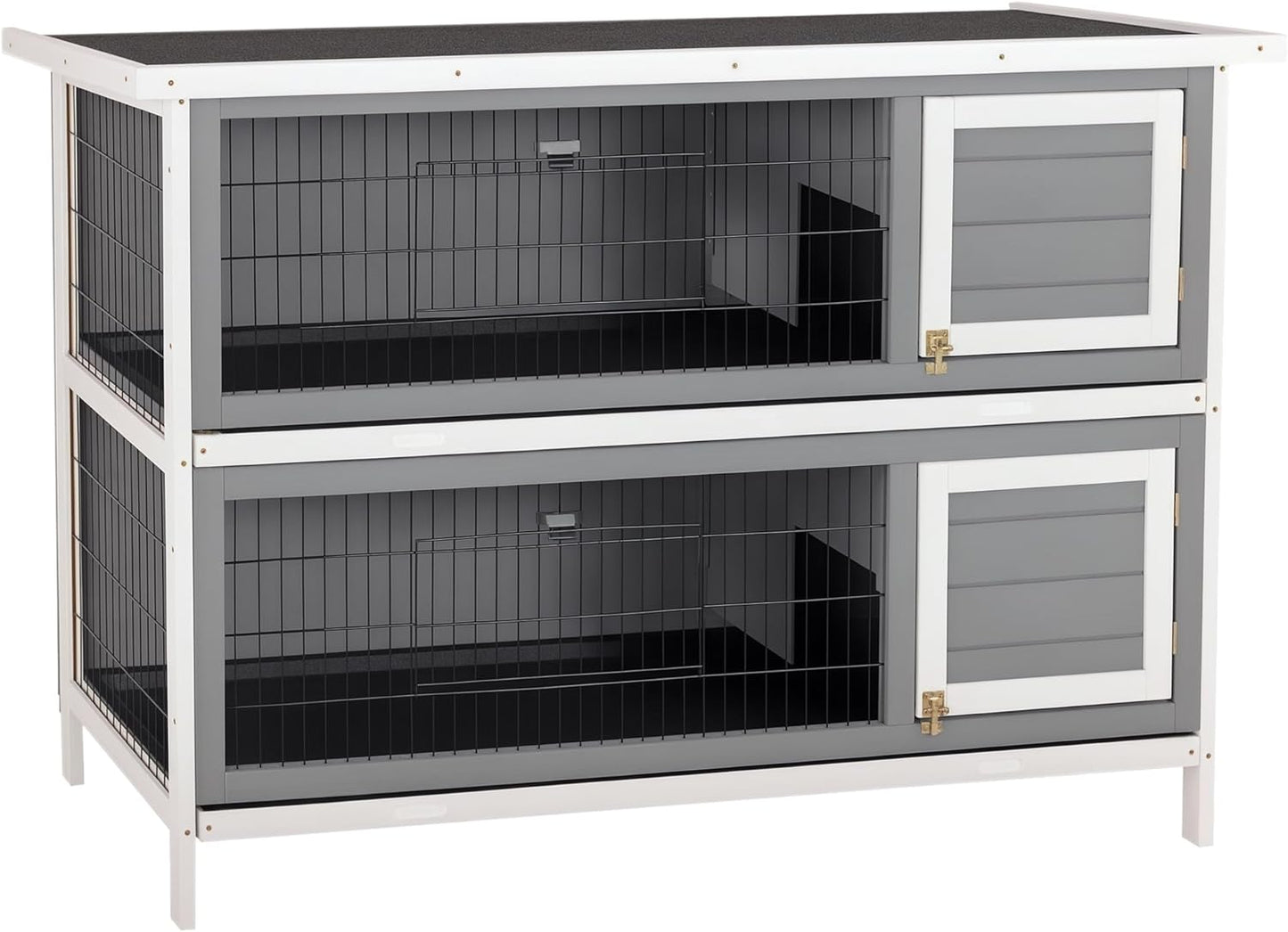 PawHut 54" 2-Story Large Rabbit Hutch Bunny Cage Wooden Pet House Small Animal Habitat with Lockable Doors, No Leak Tray and Waterproof Roof for Outdoor/Indoor Dark Grey