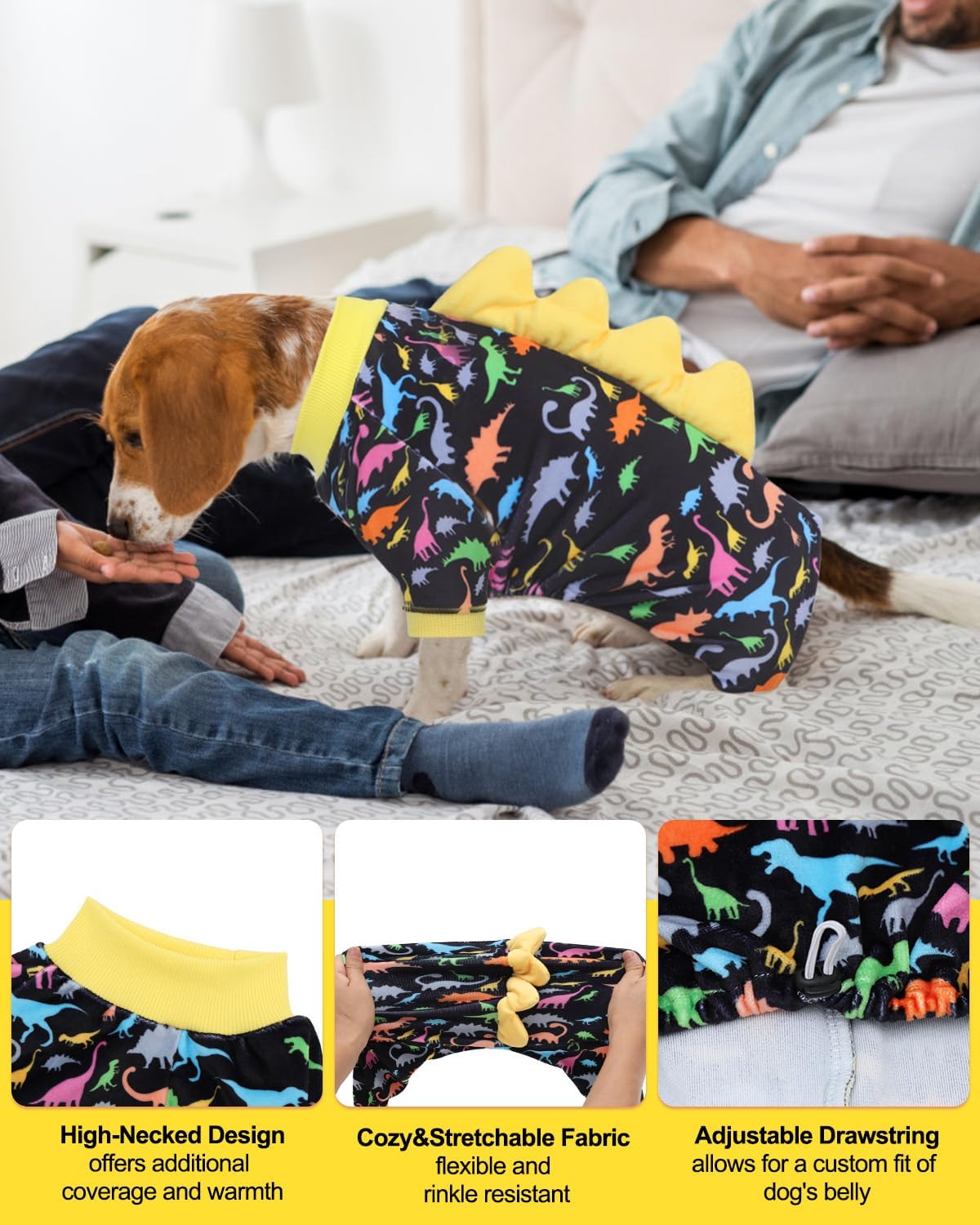 CuteBone Dinosaur Costume Dog Pajamas, Stretchy Spandex Crystal Velvet Sleepwear Coat for Small Dogs, Soft & Warm Pet Outfit Clothes for Cold Weather, Cozy Pullover Design COSP01M