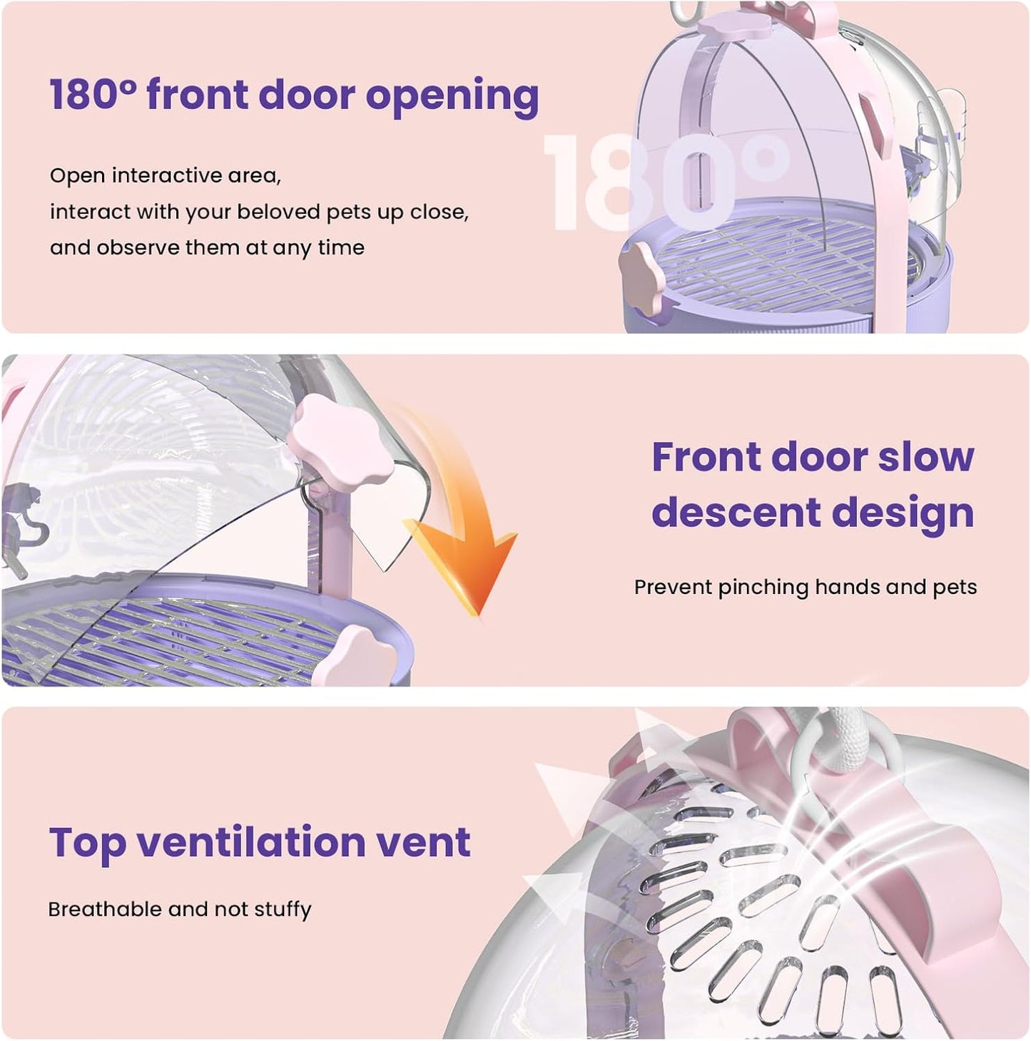 Birdcages,Carriers,Small Bird Travel Cage Carrier, Bird Carry Transport Bag,Small Animal Carrier,Travel Carry-Out Cage with Water Bottle (Purple)