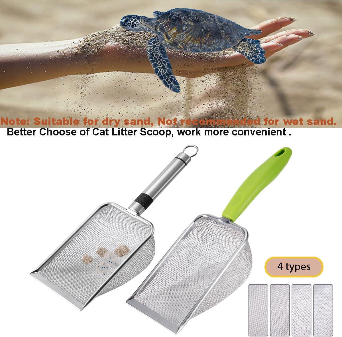 4PCS Reptile Scooper,Litter Cleaner Corner Scoop, Reptile Sand Fine Mesh,Cat Little Scoop, Bearded Dragon Sand Shovel,Pet Poo Shovel Scooper (4PCS Shovels)