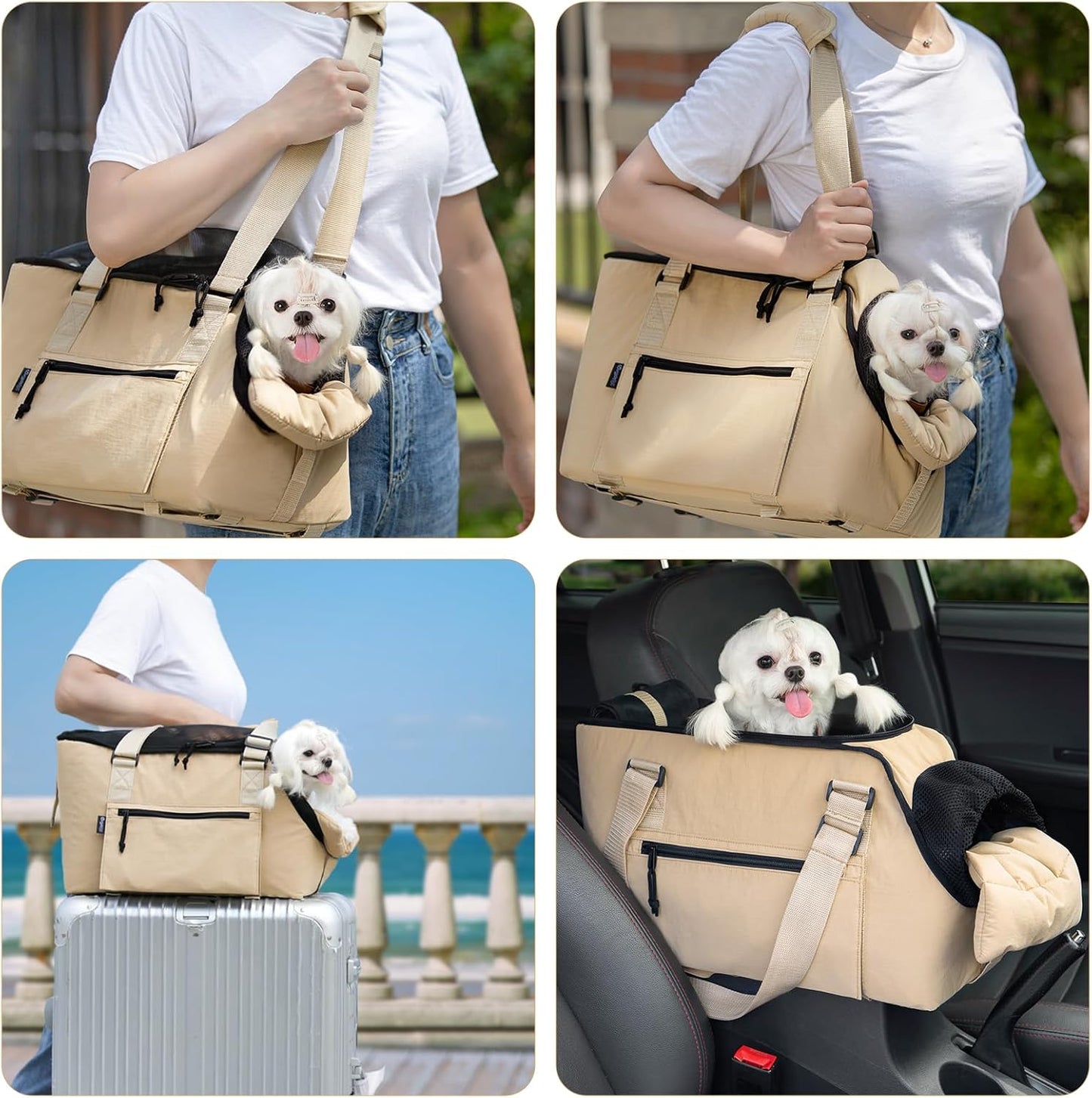 BurgeonNest Dog Purse Carrier for Small Dogs and Cats, Soft Sided Cozy Plush Pet Bag Carrier, 15.7" L x 8" W x 11" H Lightweight Pet Tote Bag with Secure Harness Clip