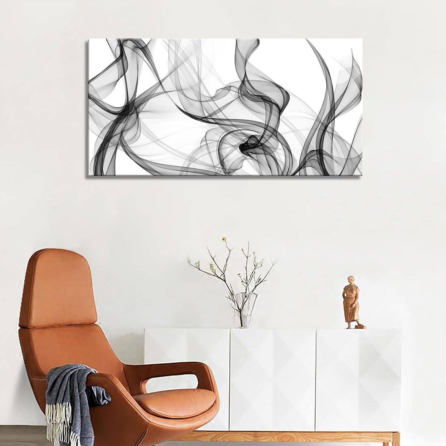 XXMWallArt FC3850 Abstract Wall Art Light Streak Black and White Abstract Line Canvas Wall Art for Living Room Bedroom Bathroom Office Wall Decor