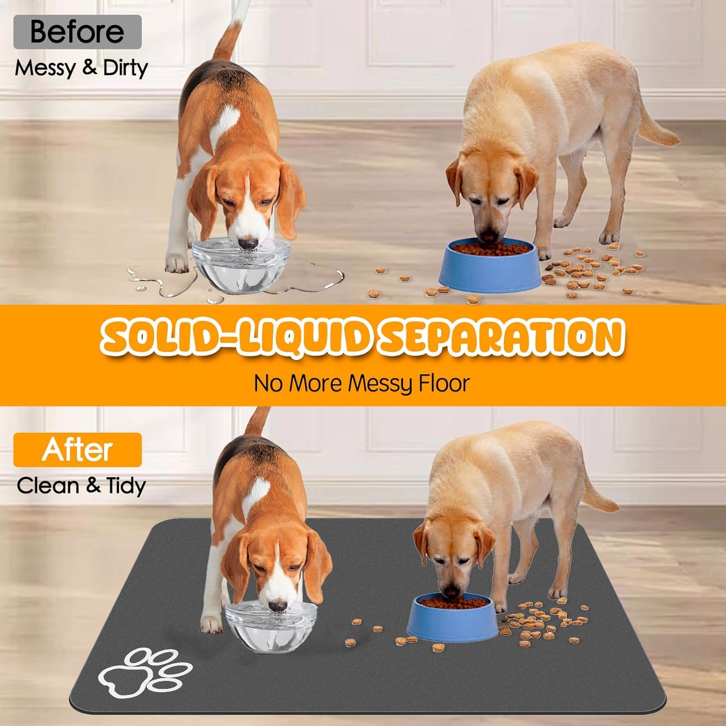 Dog Food Mat, 39.4"x31.5" Largest Absorbent Dog Mat for Food and Water, Non Skid Cat Bowl Mat, No Stains Quick Dry for Pet Water Dispenser Pet Supplies for Messy Drinkers