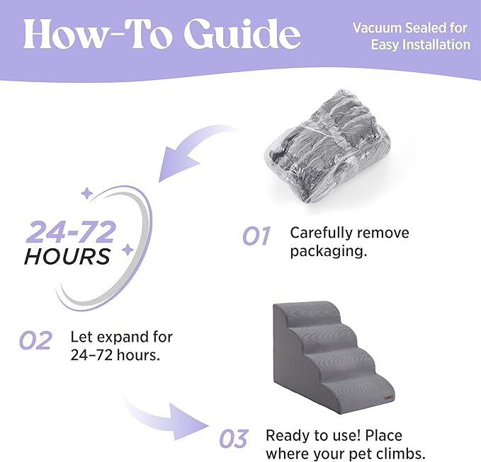 Lesure Dog Stairs for Small Dogs and Cats Pet Steps Ramp for Bed and Couch with CertiPUR-US Certified Foam with Non-Slip Bottom, Grey, 3 Steps