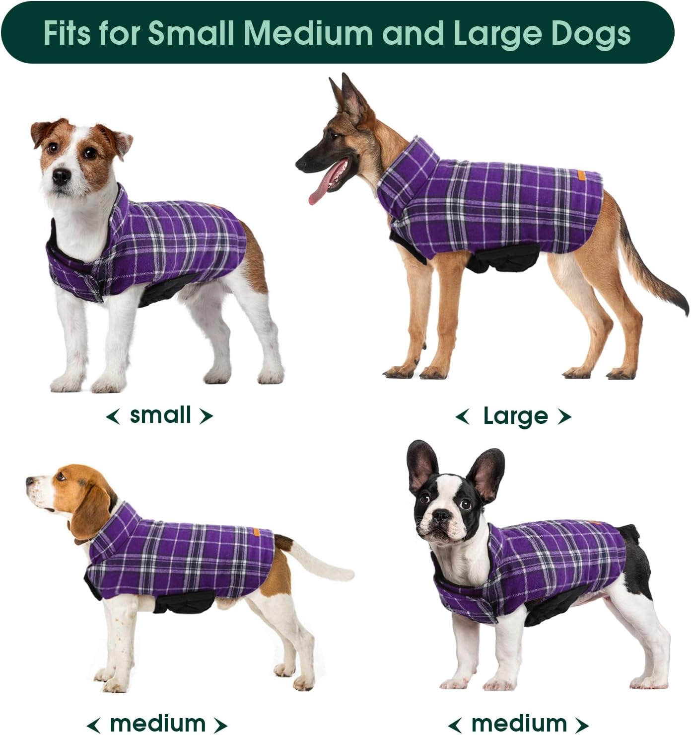 Kuoser Waterproof Dog Coat, Reversible Dog Jacket for Small Dogs, Adjustable Durable Doggie Winter Coat Warm Cozy Puppy Cold Weather Apparel from Small to Large Breed, Purple S