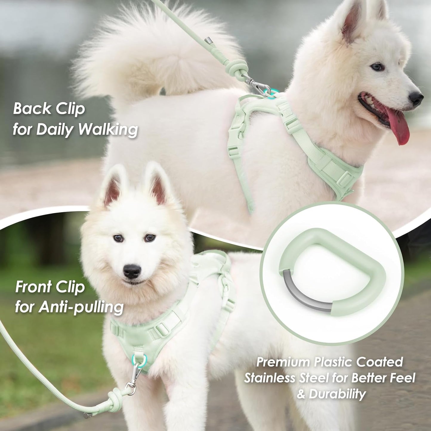 No Pull Dog Harness, Puppy Vest with Front Clip for Small Medium Large Sized Dog(Light Green,XL)