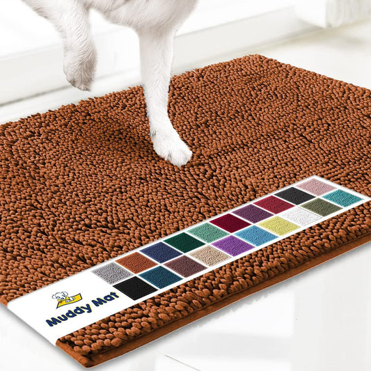 Muddy Mat® AS-SEEN-ON-TV Highly Absorbent Microfiber Dog Door Mat and Pet Rug, Non Slip Thick Washable Area and Bath Mat Soft Chenille for Kitchen Bathroom Bedroom and Indoor - Orange XXL 60"X48"