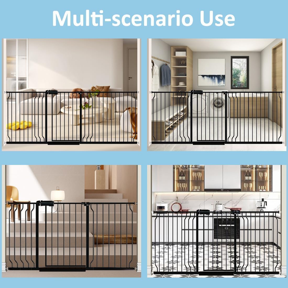 TSAYAWA Walk Through Baby Gate with Door, 52.76~62.2 Inch Wide Presure Mounted No Drill Metal Auto Close Child Gate for Stair Doorway - Indoor Outdoor Safty Gate for Toddler Dog Doggie, Black