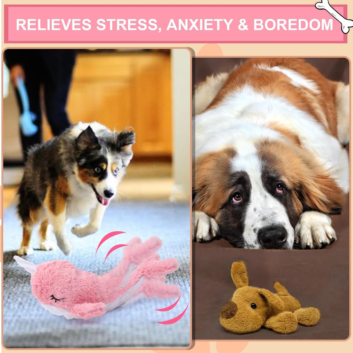 BABORUI Interactive Dog Toys Whale, Squeaky Dog Toys, Rechargeable Moving Dog Chew Toys for Small/Medium/Large Dogs/Puppy to Keep Them Busy (Pink)