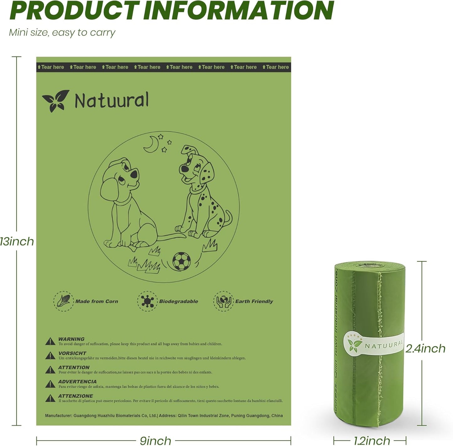 Dog Poop Bags Rolls-600 Counts, 40Rolls, Biodegradable Poop Bags Made of Cornstarch, 100% Leak Proof and Easy to Open (Green)