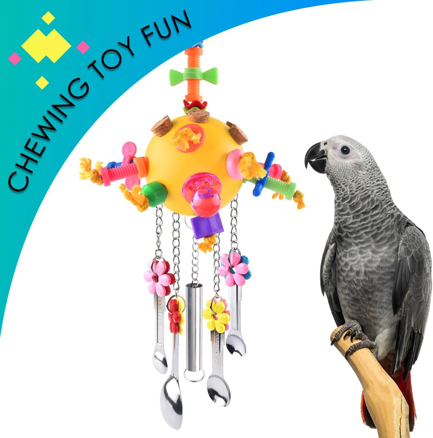 KATUMO Bird Toys Pull Spoons Colorful Acrylic Stick Toys Parrot Chew Toy for Amazon Parrot, African Grey, Conure, Caique, Quaker, Small Cockatoo, Mini Macaw, Eclectus and Similar Birds