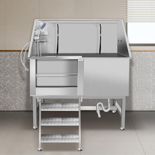 Dog Washing Station 38'' Stainless Steel Pet Grooming Tub for Large Dogs Over-Size Professional Dog Grooming Bathtub Station Wash Shower Sink Pet Grooming Bathtub Station