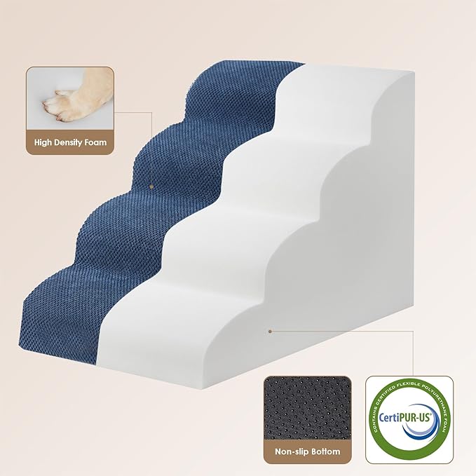 EHEYCIGA Curved Dog Stairs Ramp for High Beds 19.7" H, 4-Step Dog Steps for Small Dogs and Cats, Pet Stairs for High Bed Climbing, Non-Slip Balanced Pet Step Indoor, Navy