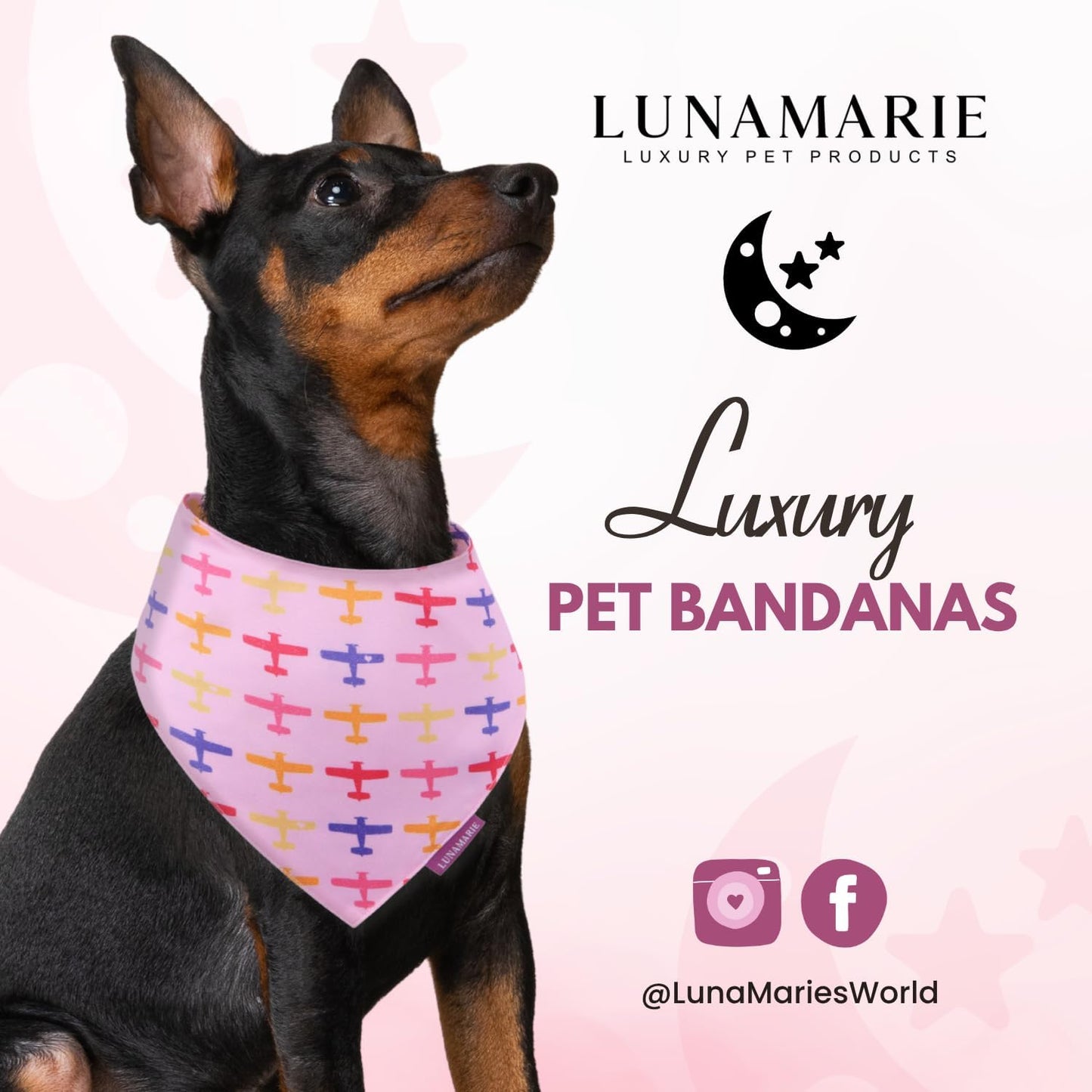 LunaMarie - Luxury Pet Birthday Bandanas -Premium & Silky Poly Fabric | 100% Handmade | Custom Shape Dual Layered (Aviator Glam, Medium)