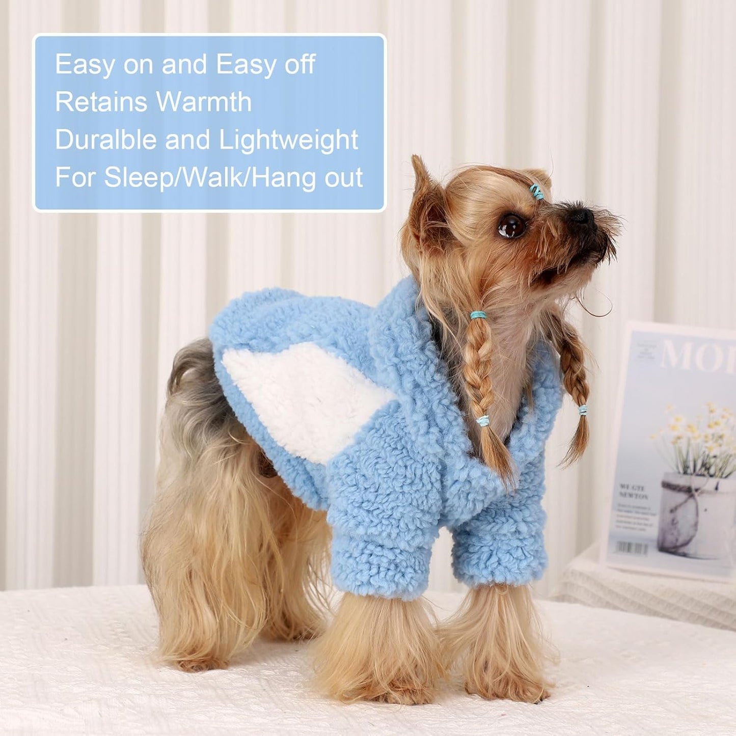 YIKEYO Dog Hoodie Pet Clothes Sweater with Hat Soft and Warm Cold Weather for Small Patchwork Hood(Blue, Small)