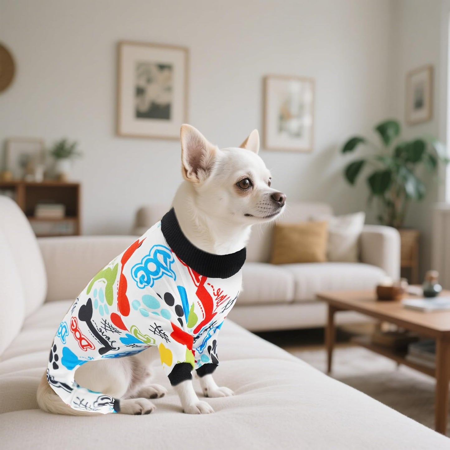 2PCS Dog Pajamas for Medium Sized Dog Pjs Clothes Puppy Onesies Outfits Pet Jammies Boy Girl Male Female Apparel Soft Strechy Paw Bone Print M