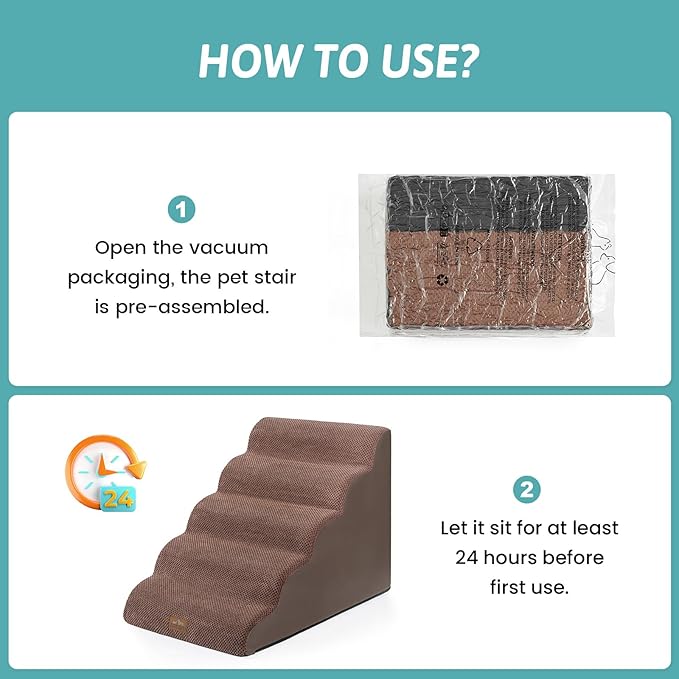 Extra Wide Dog Stairs 19.7" Width, Large Pet Step for Small Medium Dog, Puppy or Cat, Ramp for High Bed or Car, High Density Foam Ladder, Stable, 5 Step, 19.7x33x22.4 inch, Brown