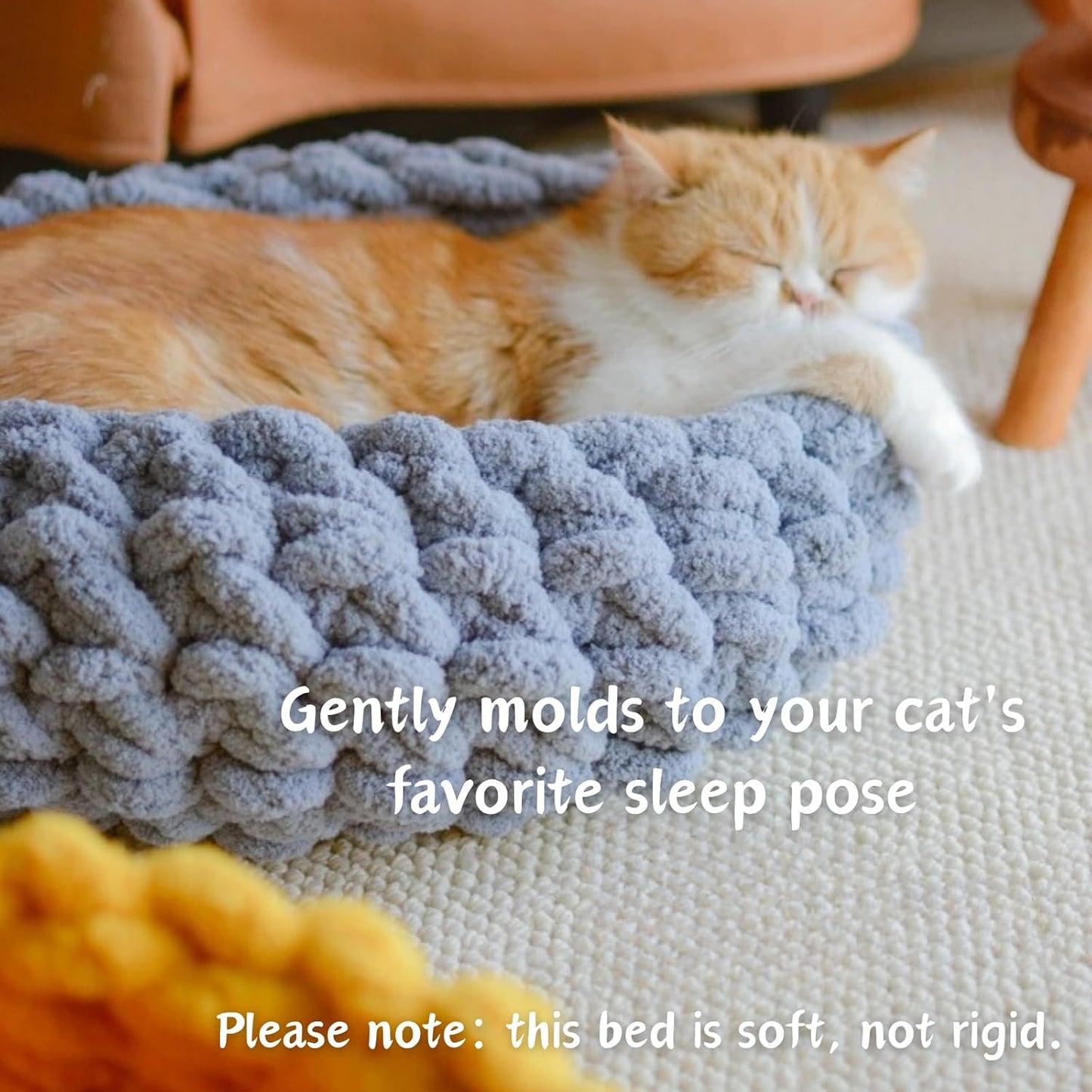 Cat Nest Bed – Premium Handwoven Washable Extra Soft Round Cave House for Indoor Kitten & Kitty, Small & Large (Persimmon Yellow,Medium)