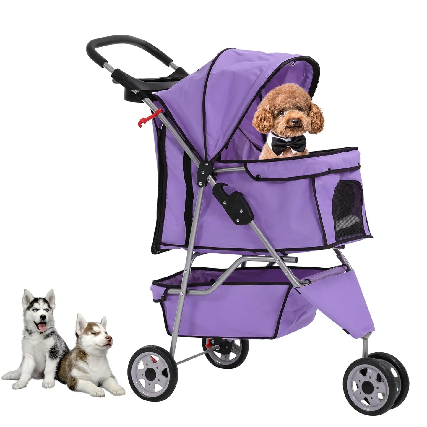 Dog Stroller,3 Wheels Travel Folding Pet Strollers for Small Medium Dog Cat Jogger Stroller with Storage Basket Removable Liner Purple