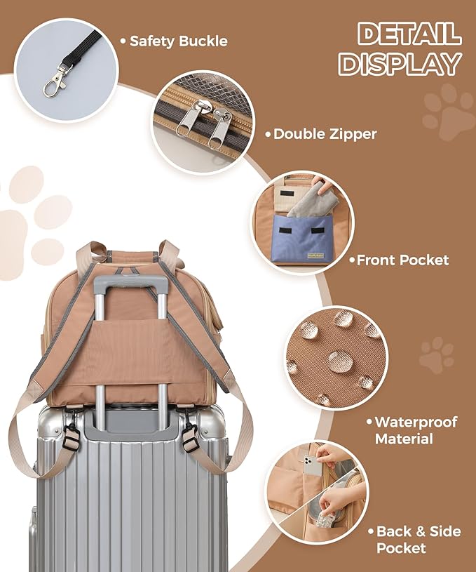 Expandable Pet Carrier Backpack, Cat Carrier Backpacks with Breathable Mesh for Cats Small Dogs Puppies Up to 25 Lbs Airline Approved Waterproof Travel Carrier with Safety Buckle for Hiking & Flights