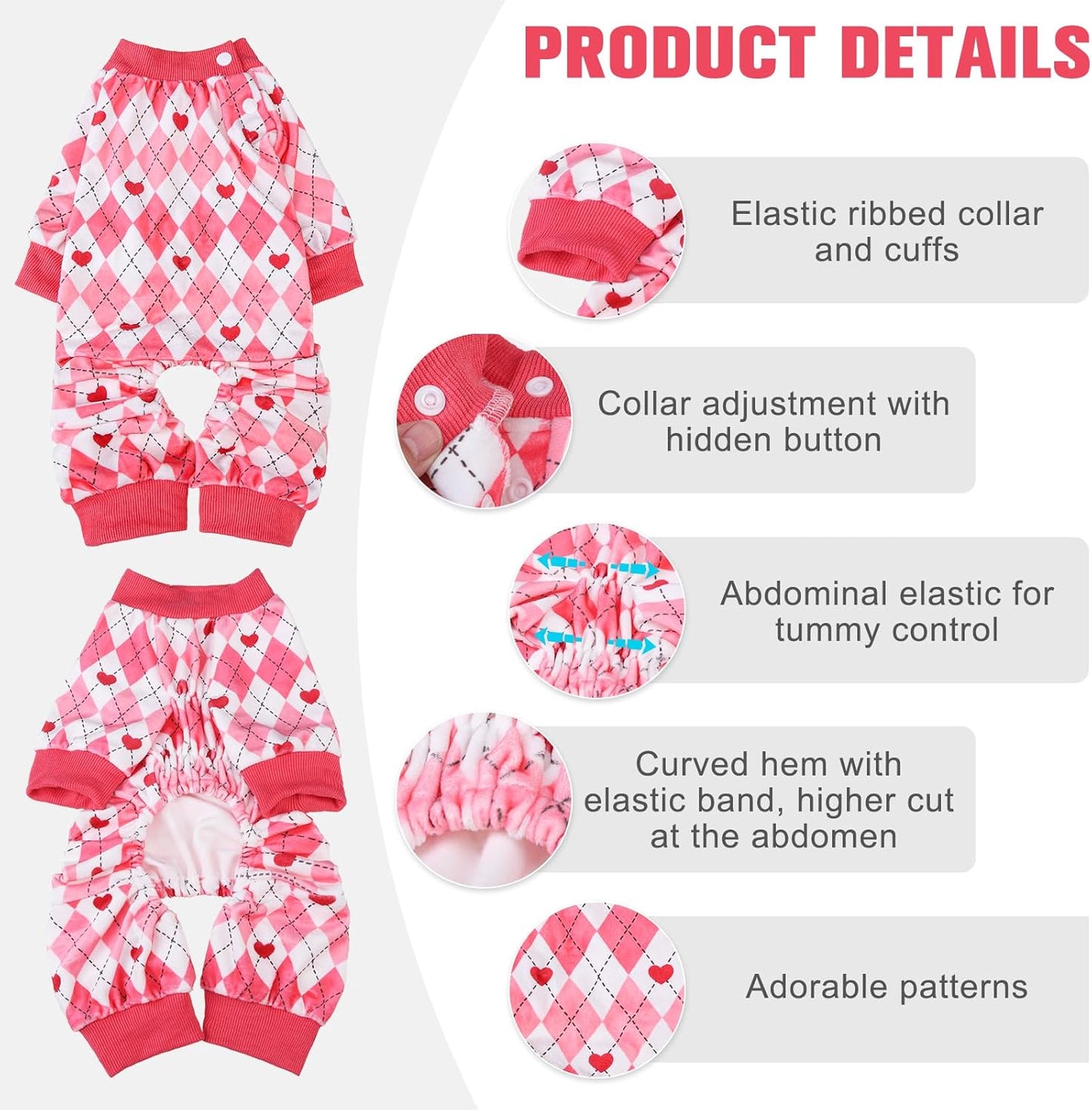 BEAUTYZOO Dog Pajamas Large Sized Dog, Summer Doggie Pajamas for Boy Girl, Soft Strechy Cotton Puppy Pjs Jammies Onesies for Men Women, Pet Jumpsuit Body Suit Cat Apparel Clothes, Pink Heart XL