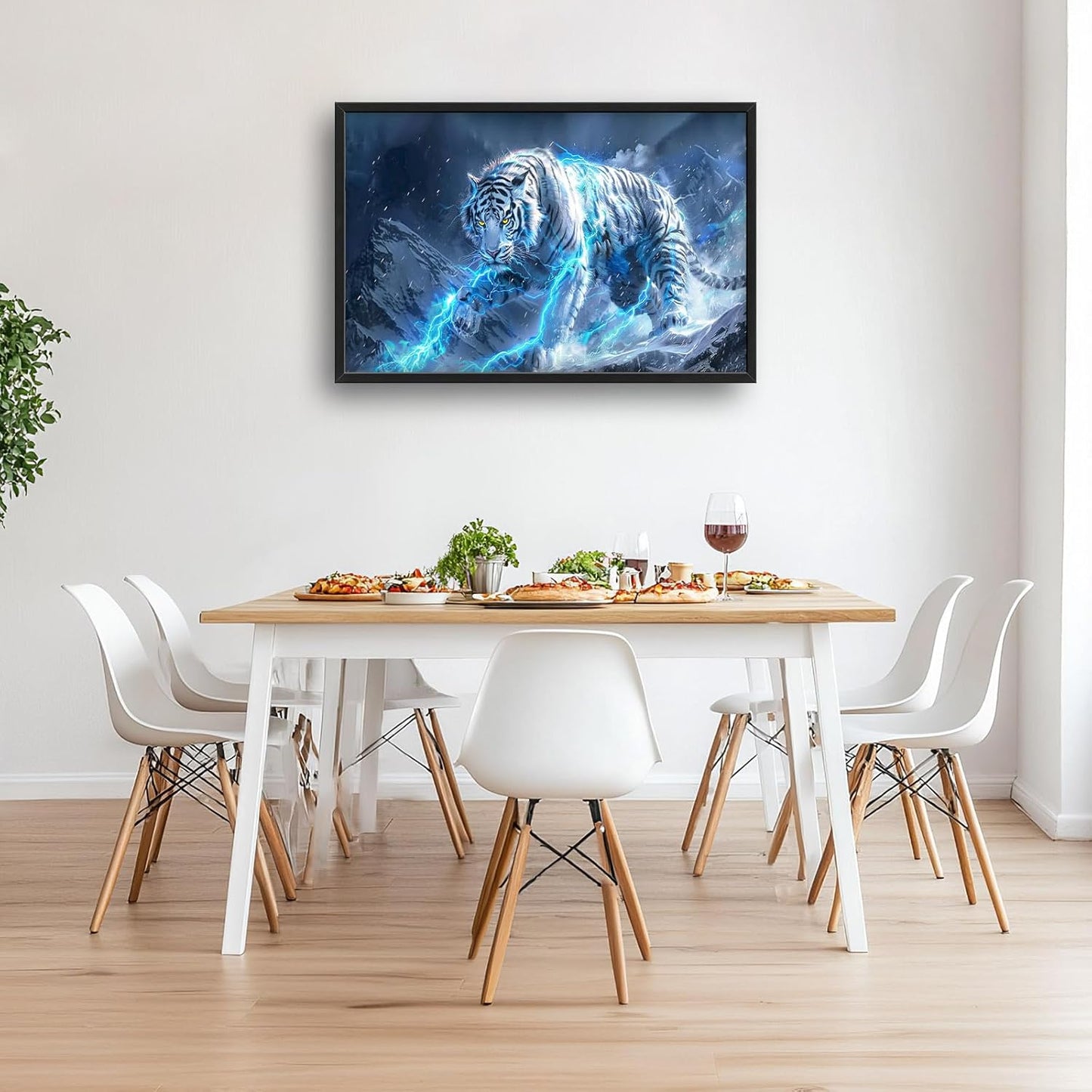 Quorin White Tiger Large Wall Art Wild Animal Pictures Lightning Tiger Wall Decor Snowy Mountain Canvas Print Painting Artwork for Bathroom Living Room Bedroom 36L x 24W