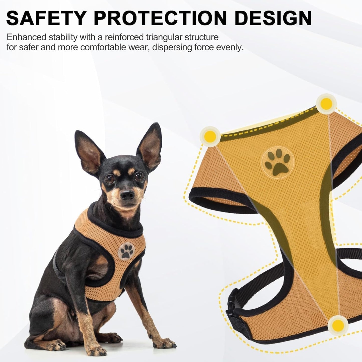 BINGPET No Pull Dog Harness,Soft Mesh Breathable All Weather Vest Harness,Safety Protection Design Durable Adjustable Step-in Easy Walk Dog Harness for Small Medium Large Dogs(Beige,XS)
