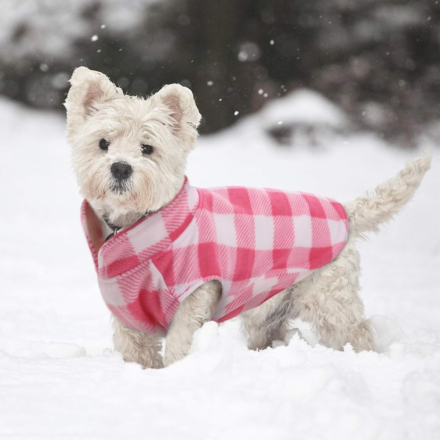 Kuoser Dog Fleece Vest,Warm Plaid Dog Sweater with Leash Hole,Soft Turtleneck Winter Pet Jacket Dogs Coat Pullover Clothes for Small Medium Dogs Cats,Spring Fall Cold Weather Christmas Outfit,Pink M