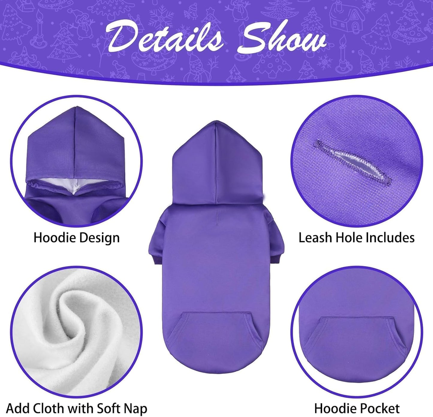 KOOLTAIL Basic Dog Hoodie - Soft & Warm Dog Hoodie Sweater with Leash Hole and Pocket, Dog Winter Coat, Cold Weather Clothes Sweatshirt for Small Medium Large Dogs Puppy Cat Boys Girls Purple S