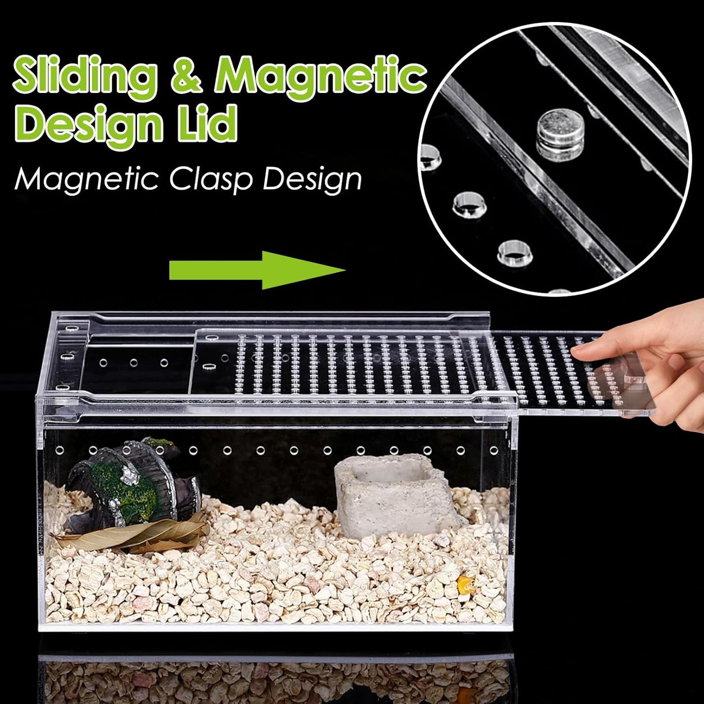 Reptile Terrarium Enclosure 8"x6"x4" Acrylic Tarantula Breeding Box Magnetic Hermit Crab Habitat Tank Transparent Jumping Spider Cage for Lizard Scorpion Sling Isopods Invertebrates Insect