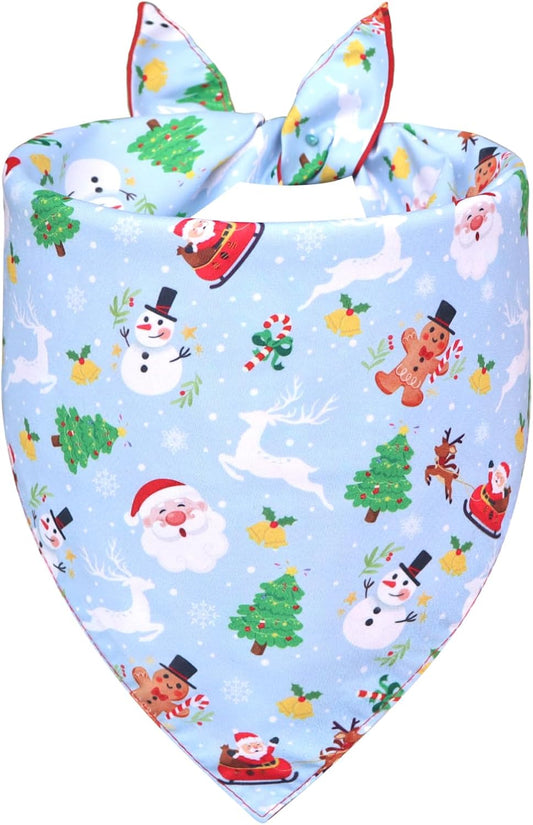 Christmas Dog Bandana for X-Large Dogs - Reversible Santa Snowman Print Scarf - Soft, Quick-Dry Pet Neckwear for Holiday Photos & Gifts
