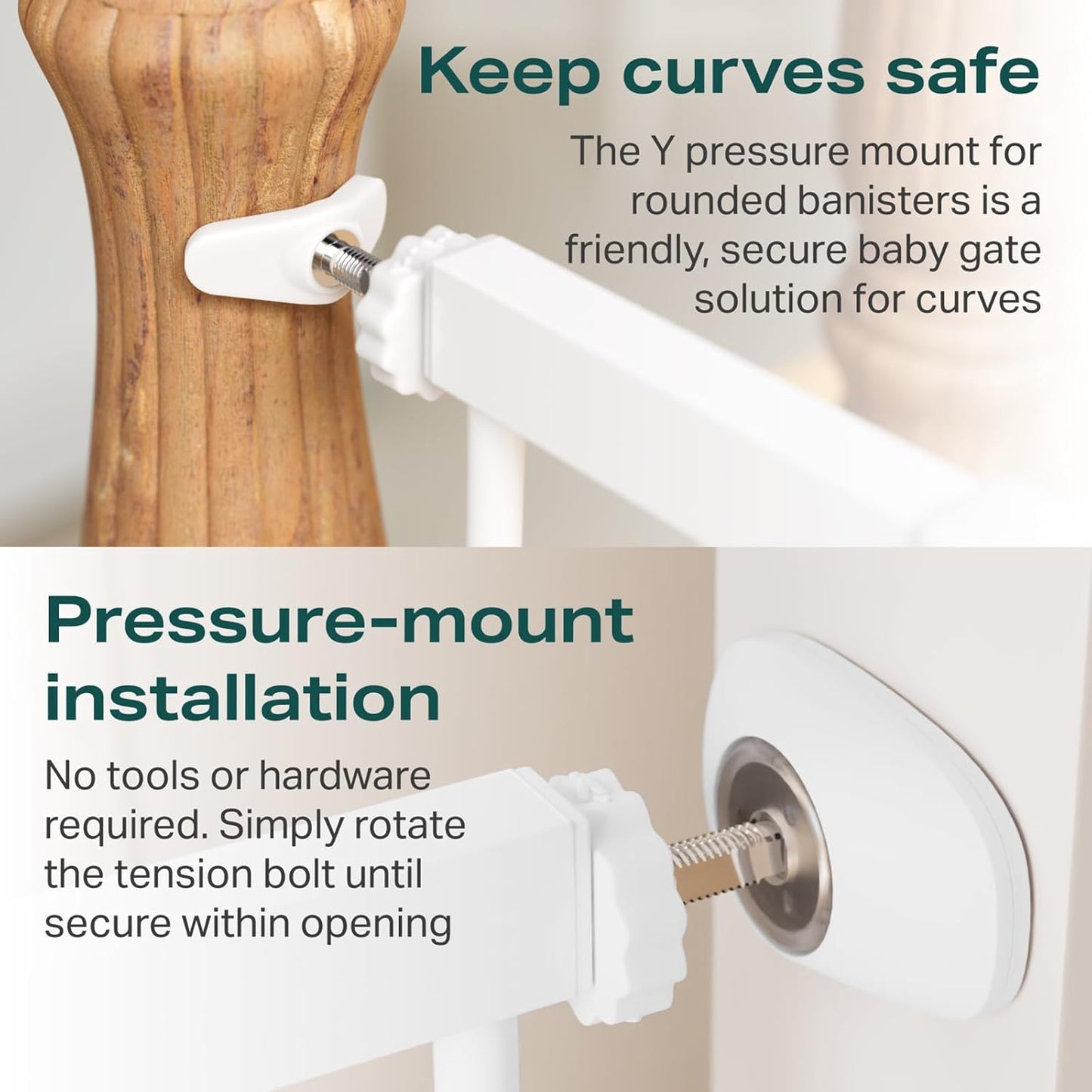 Cumbor 29.7-57" Extra Wide Baby Gate for Stairs, Mom's Choice Awards Winner-Dog Gate for Doorways, Pressure Mounted Walk Through Safety Child Gate for Kids Toddler, Tall Pet Puppy Fence Gate, White