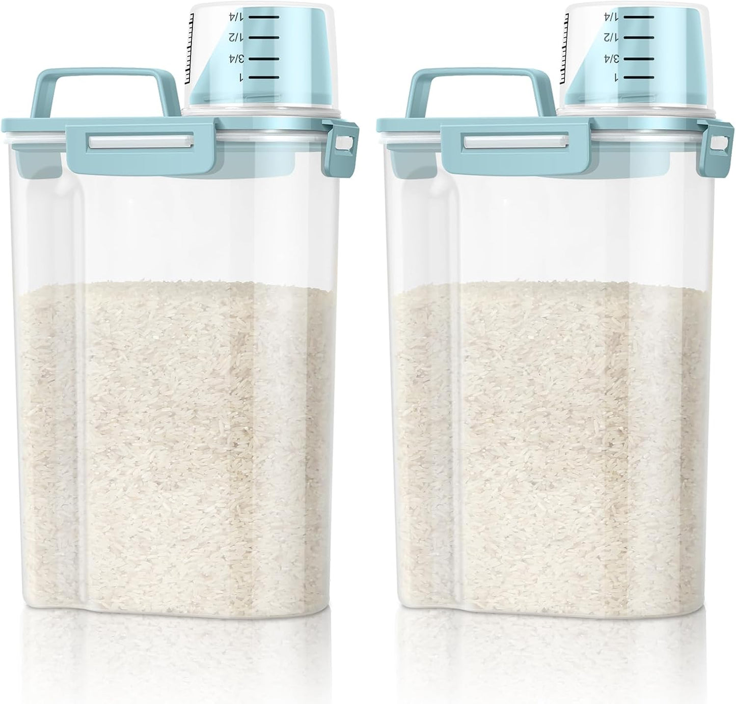 TBMax Rice Container Cereal Storage Container 2 Pack 5 Lbs, Plastic Kitchen Pantry Food Storage Container with Cup, Small Pet Dog Cat Food Dispenser -Blue