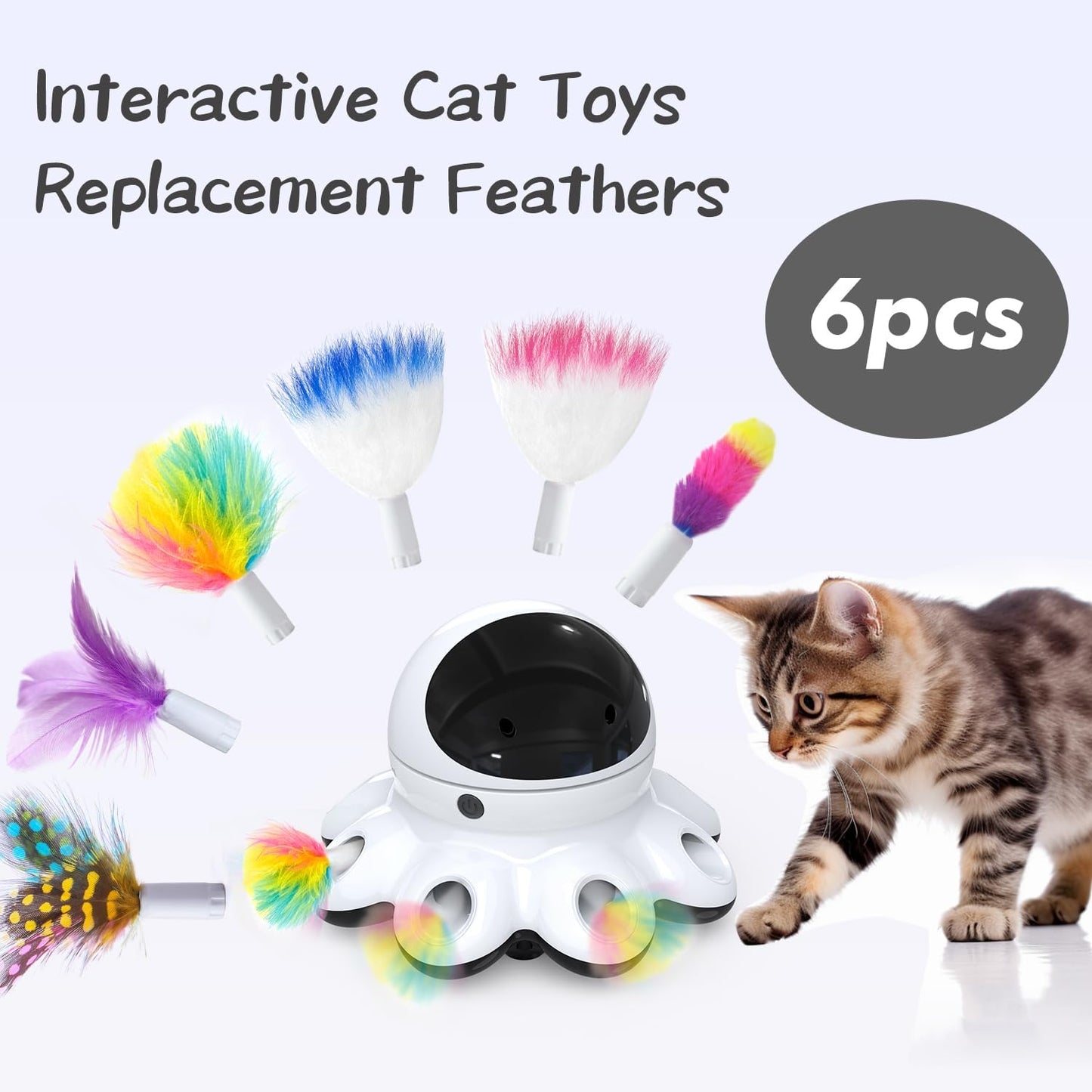 ORSDA 6Pcs Interchangeable Attachments Cat Feather Toys Replaceable Feathers and Fluffy Toy Accessories