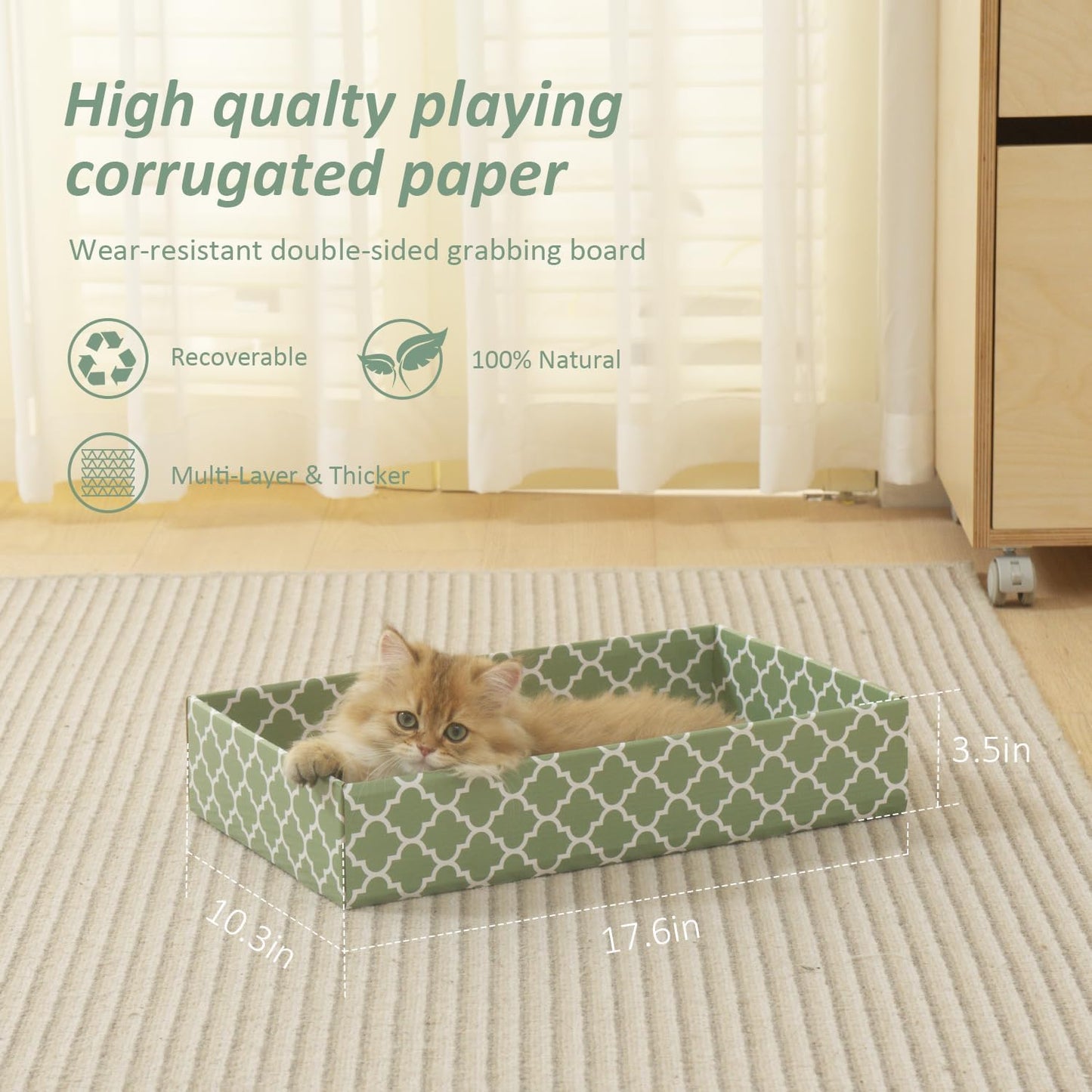 MECOOL Cat Scratching Board，3PC Scratch Pad with Box，Reversible Corrugated Scratcher Cardboard and Lounge Bed for Indoor Cats, Catnip