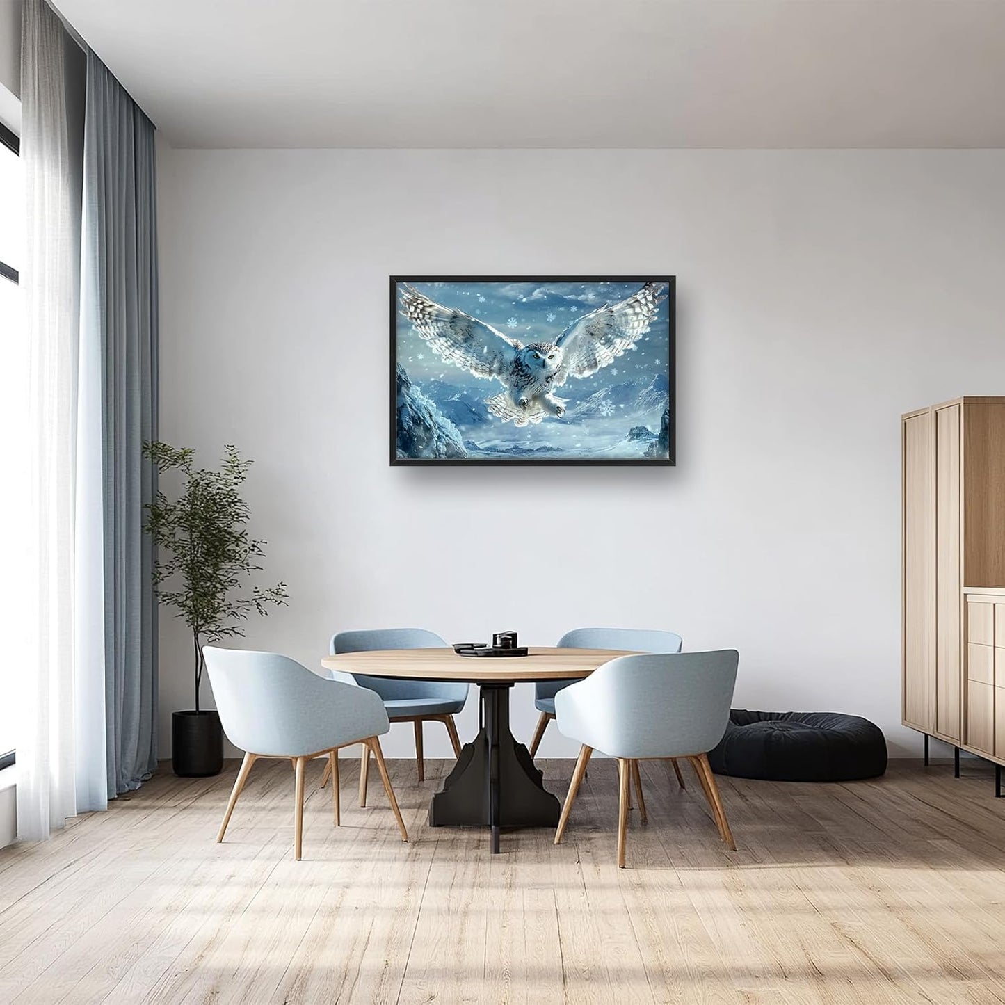 Framed Large Snowy Owl Wall Art for Living Room, Oversized Snowy Mountain Wall Decor Landscape Canvas Painting Modern Artwork Home Decoration for Living Room Bedroom Office 36"x24"