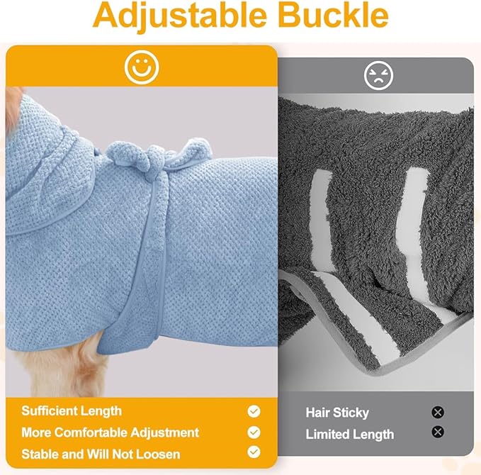 KOOGALSmall to Medium Size Dog Bathrobe, Quick Drying Super Absorbent Used for After Bathing, Warm Dog Towels, Adjustable Hoodies and Belts for Pet Dogs Bath Clothes Products(Blue Jacquard, XL)
