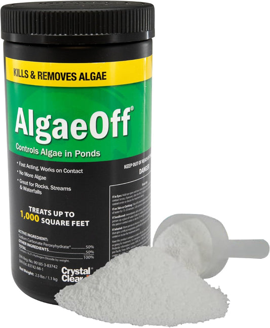 CrystalClear AlgaeOff Pond & Water Garden Scum Cleaner, Waterfall & Rock Slime Remover, String Algae Killer, Green Stain Treatment, EPA Registered Algaecide, Plant, Koi Fish, Bird & Pet Safe, 2.5 lb