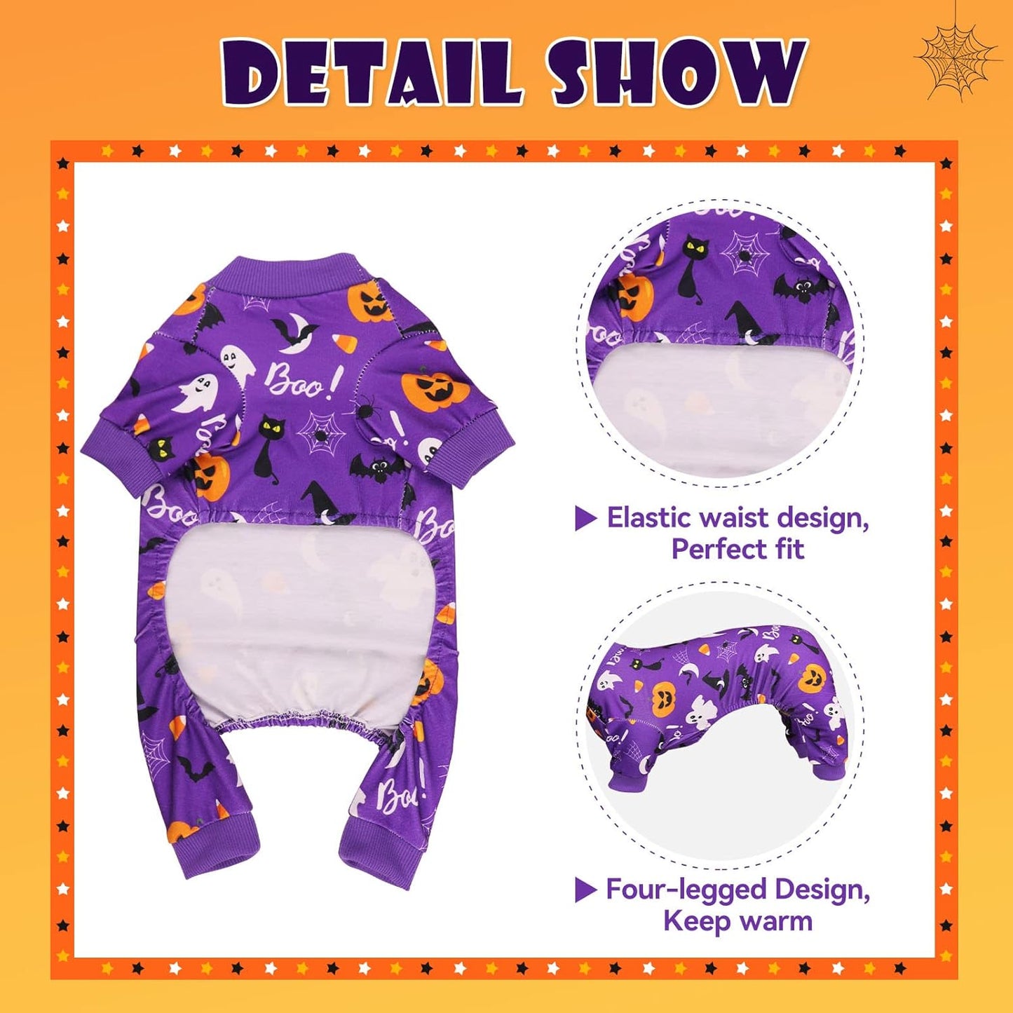 Dog Halloween Pajamas Dog Costumes Pjs Stretchy Funny Pet Costumes Clothes Outfit Pajamas for Medium Dogs(M)