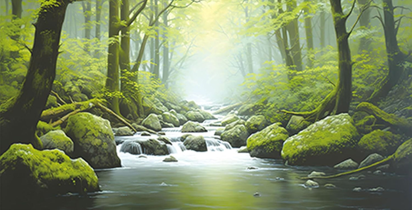 72X18IN Tropical Forest Terrarium Background, Natural Green Forest Tree Reptile Habitat Background, Misty Rainforest Aquarium Background, with 8 EVA Double-Sided Tape