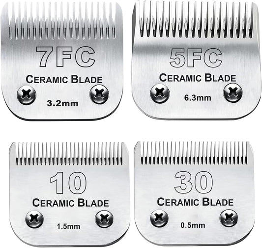 Dog Grooming Clipper Replacement Blades Compatible with Andis Pet Clipper/Oster A5/Wahl KM Series Dog Clipper,Ceramic Blade & Stainless Steel Blade(10+30+7FC+5FC)