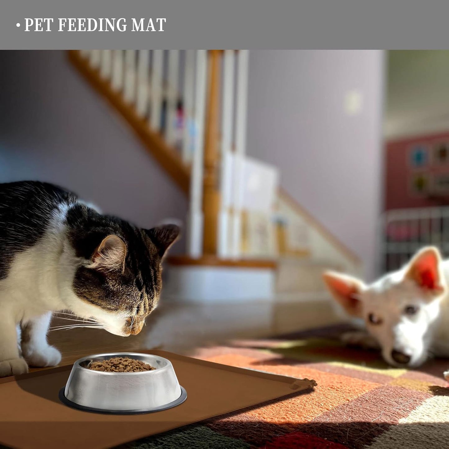 Waterproof Pet Feeding Mat with High Raised Edges, Heavier and Thicker Placemats for Cat Dog Water Bowl with BPA Free, Dogs Cats Food Mats for Messy Drinkers to Prevent Spill and Protect Floors