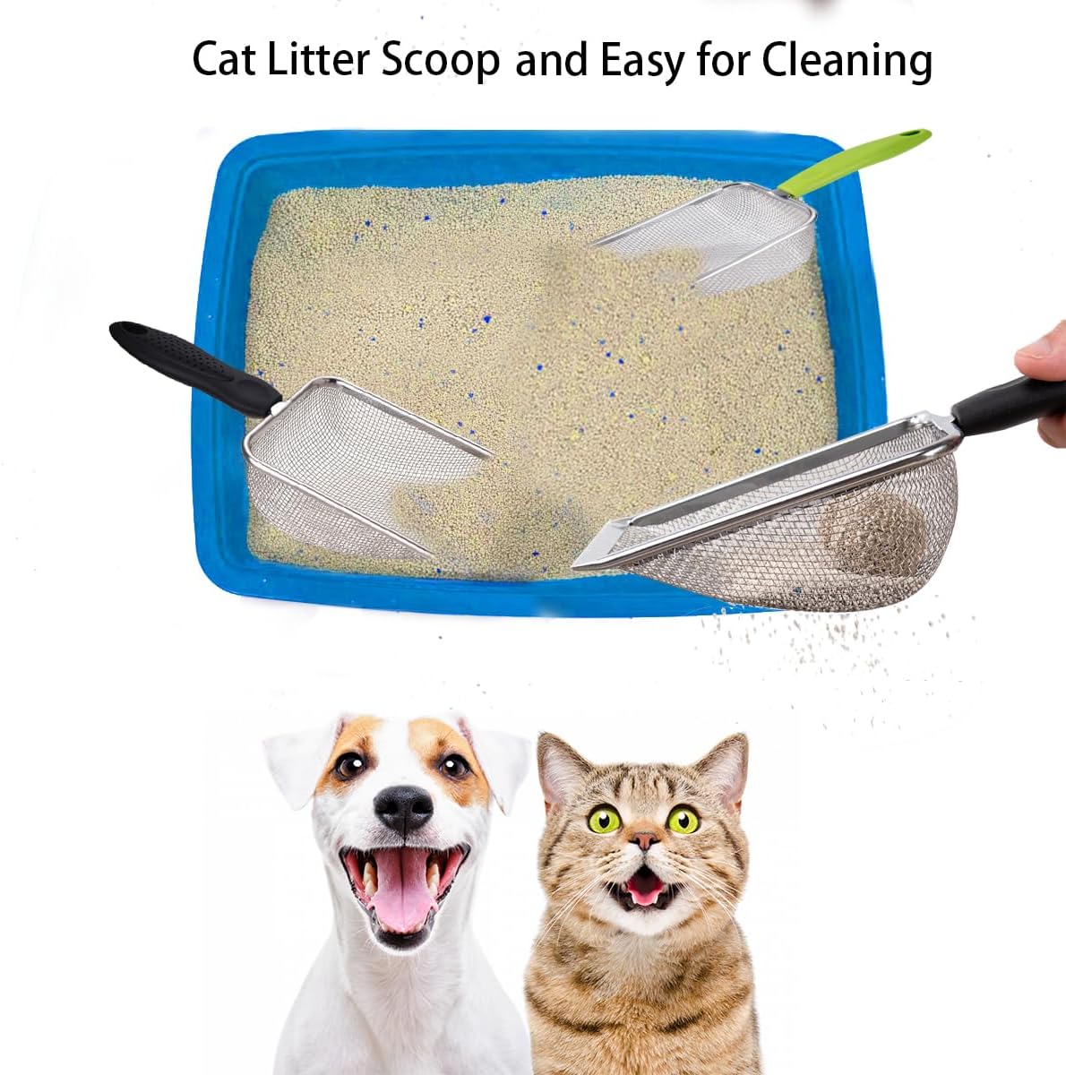 3PCS Stainless Steel Cat Litter Scoop,Litter Cleaner Corner Scoop Sand Sifter,Easy to Clean Cat Little Box, Sifting Litter Scoop Shovel for Reptile Terrarium Sand Waste