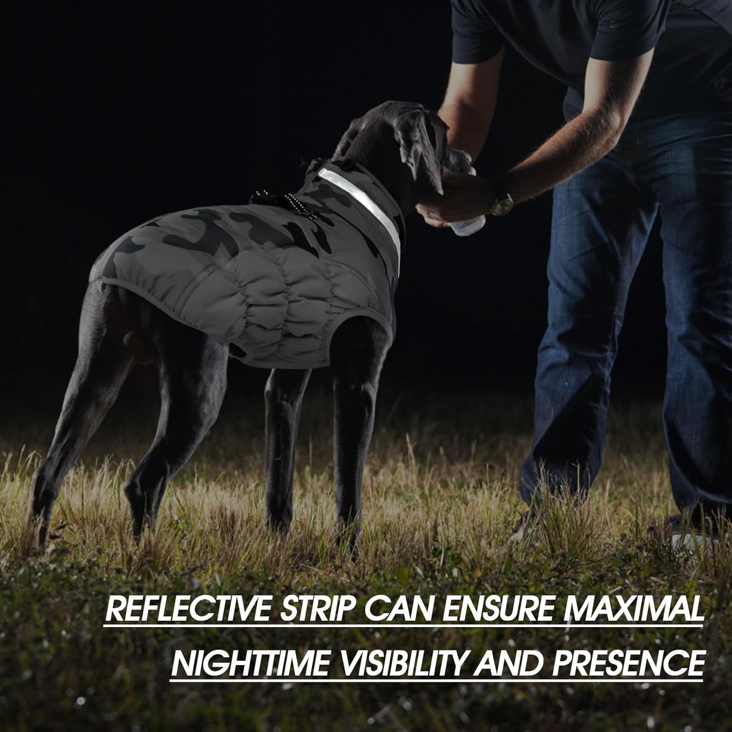 FUAMEY Dog Coat for Large Dogs,Waterproof Dog Winter Jacket with Harness Built in Puppy Cold Weather Coats Reflective Pet Vest with Zipper Warm Fleece Dogs Snowsuit Windproof Grey Camo XXL