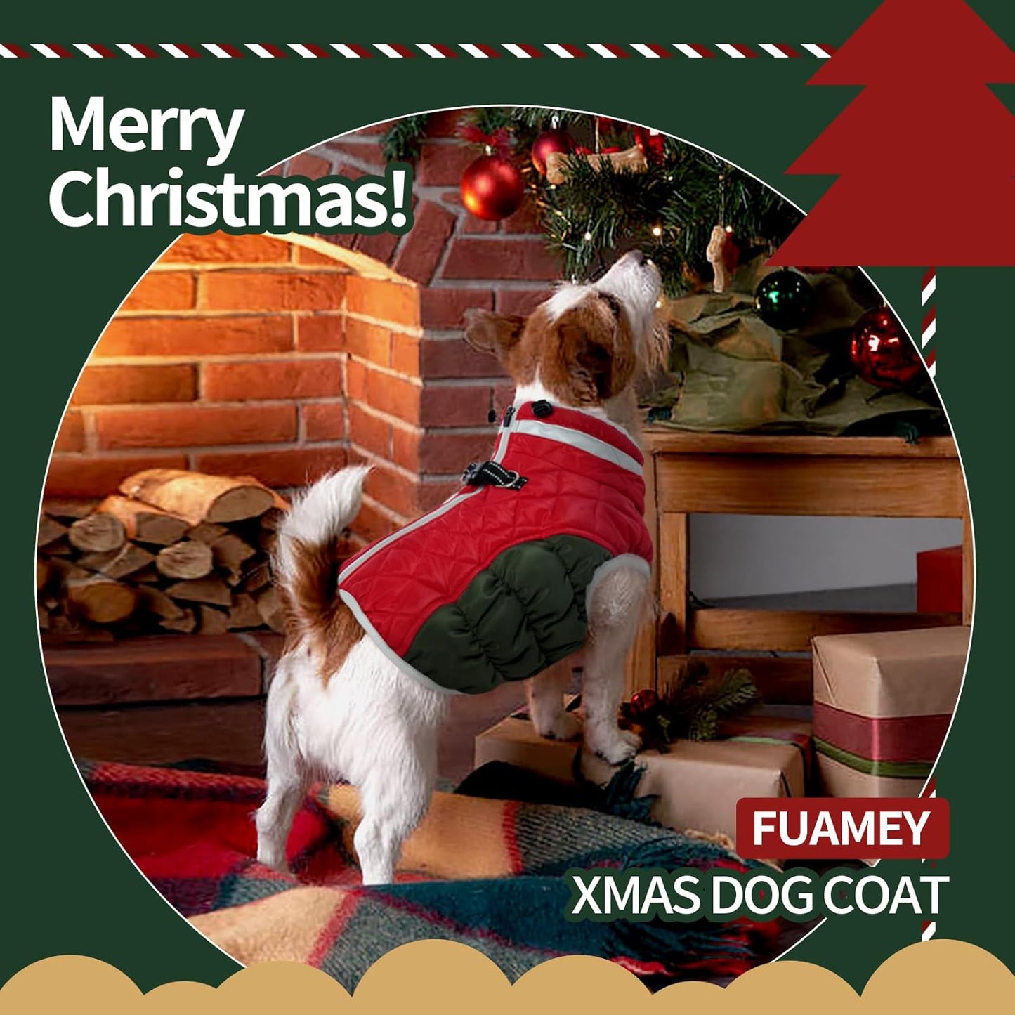 FUAMEY Dog Coat for Large Dogs,Waterproof Dog Winter Jacket with Harness Built in Puppy Cold Weather Coats Reflective Pet Vest with Zipper Warm Fleece Dogs Snowsuit Windproof Christmas XXXL