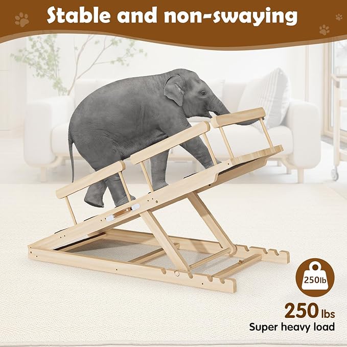 Dog Ramp for Couch, Bed or Car, Wooden 55" Long Pet Stairs for Small & Large Old Dogs & Cats, Hold up to 250lb, 6 Adjustable Height from 19.68" to 27.55" Portable Doggie Steps, Excellent Traction